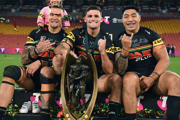 Panthers players with trophy